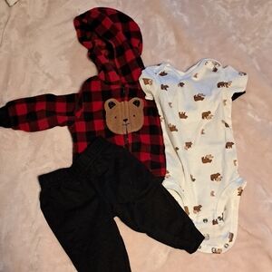 5/$25-Carter's Red Plaid Bear Hoodie Set